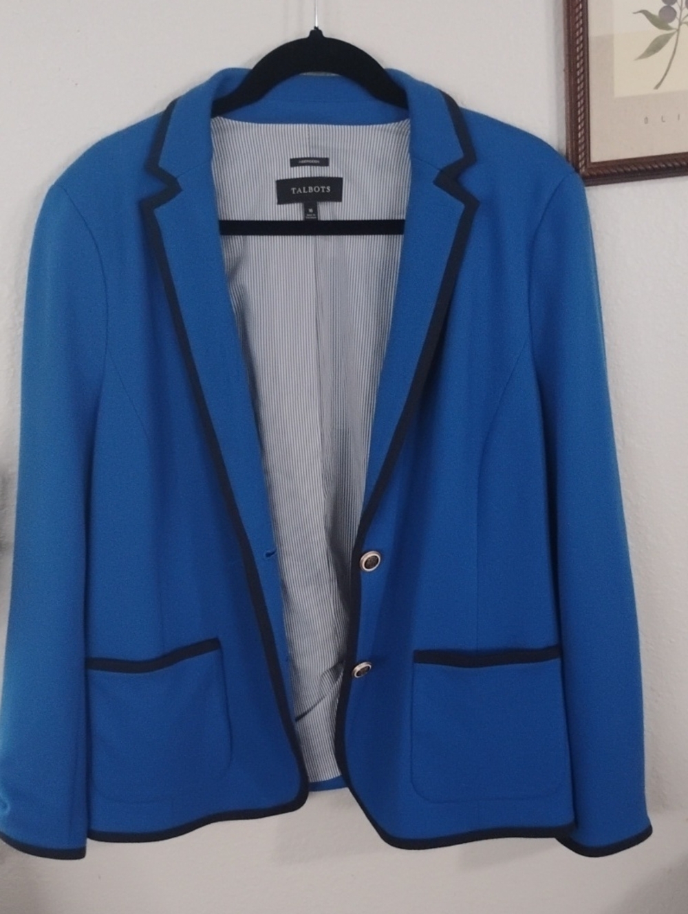 Talbots Bright Blue Blazer with Black Trim